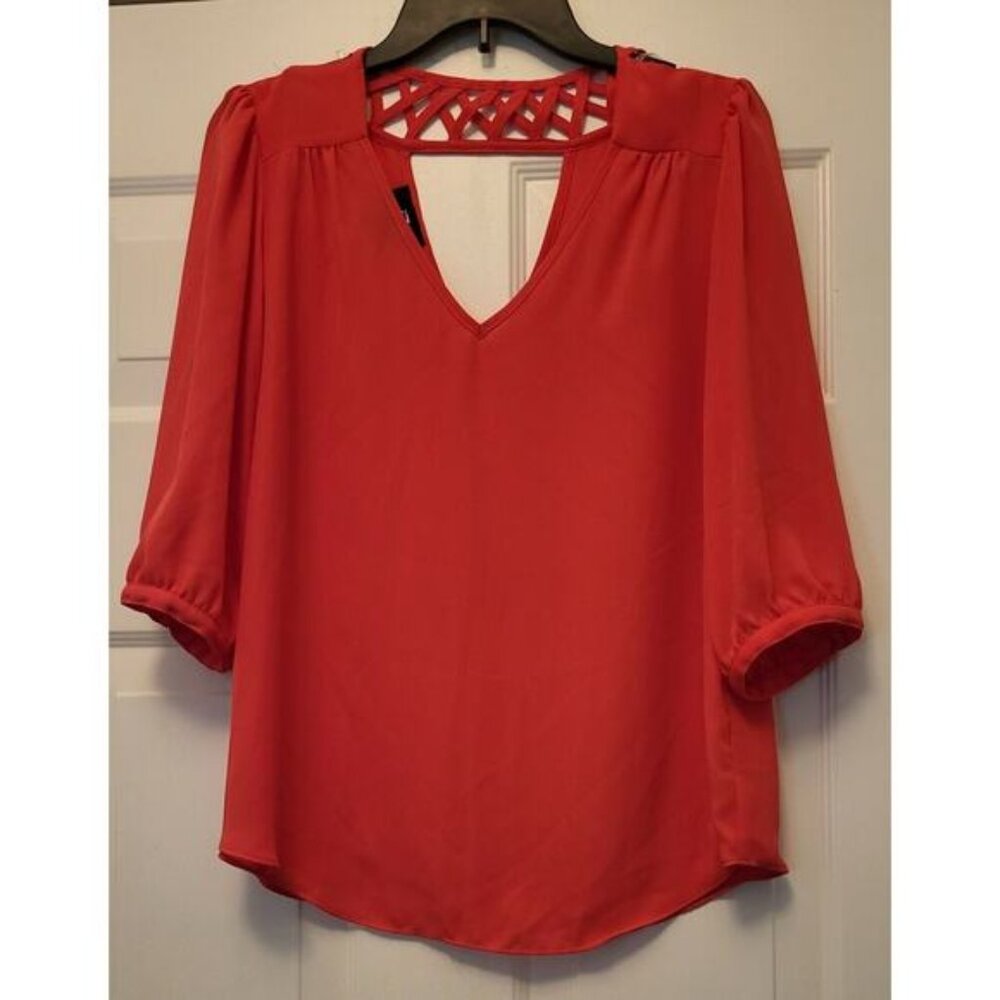 Iz Byer Women's Orange V-Neck 3/4 Sleeve Shirt Size Large